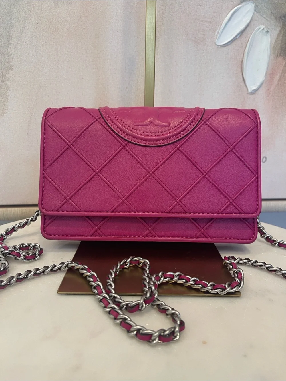 Tory Burch Pink Quilted Fleming Crossbody Bag